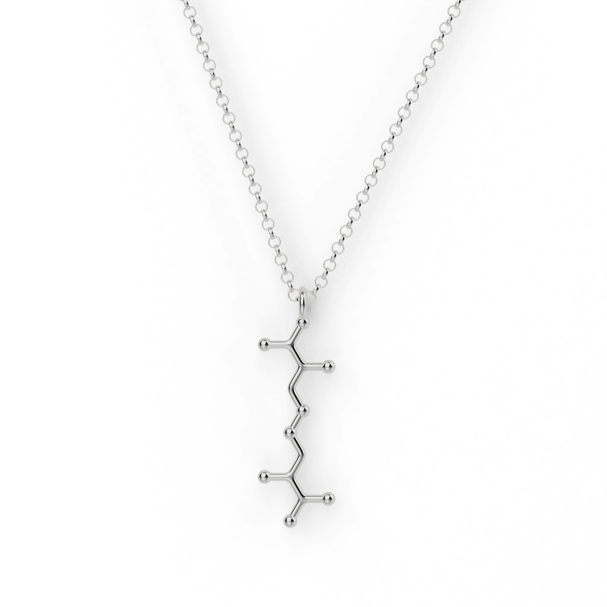 Cystine necklace in sterling silver, featuring the molecular structure of cystine, perfect for science lovers. Cystine necklace in sterling silver, featuring the molecular structure of cystine, perfect for science lovers.