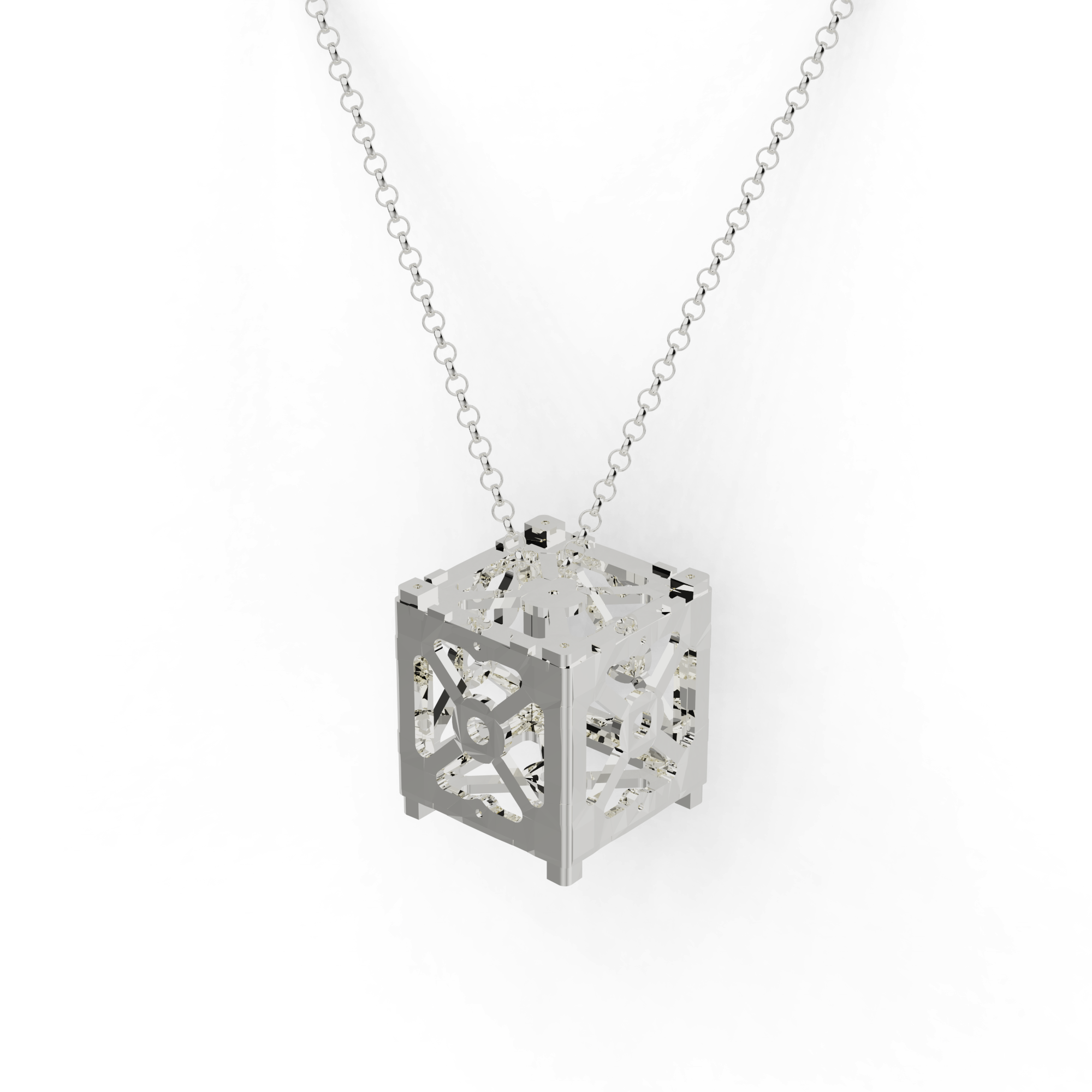 Silver CubeSat necklace with intricate satellite-inspired design, perfect for space enthusiasts and scientists. Silver CubeSat necklace with intricate satellite-inspired design, perfect for space enthusiasts and scientists.