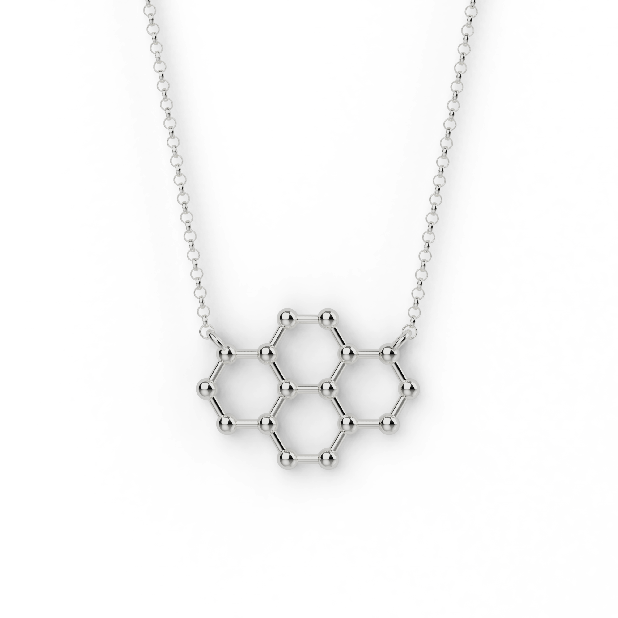 Sterling silver pyrene necklace featuring the molecular structure of a PAH, designed for science lovers and chemistry fans Sterling silver pyrene necklace featuring the molecular structure of a PAH, designed for science lovers and chemistry fans