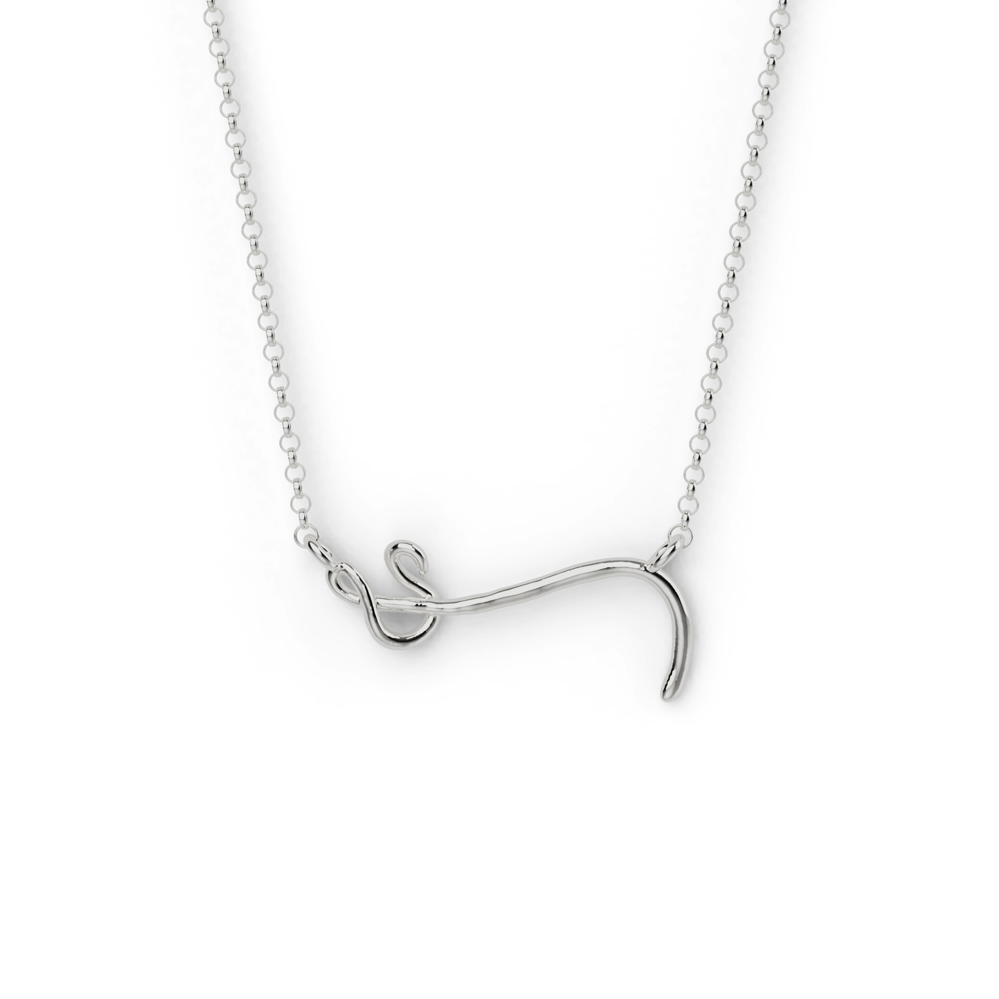 Silver ebola virus necklace inspired by the filamentous shape of the virus, crafted in sterling silver – science-inspired jewelry. Silver ebola virus necklace inspired by the filamentous shape of the virus, crafted in sterling silver – science-inspired jewelry.