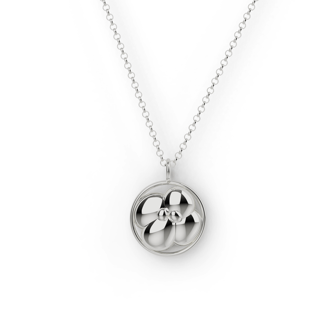 Image of a sterling silver 4-cell embryo necklace – science-inspired IVF jewelry. Image of a sterling silver 4-cell embryo necklace – science-inspired IVF jewelry.