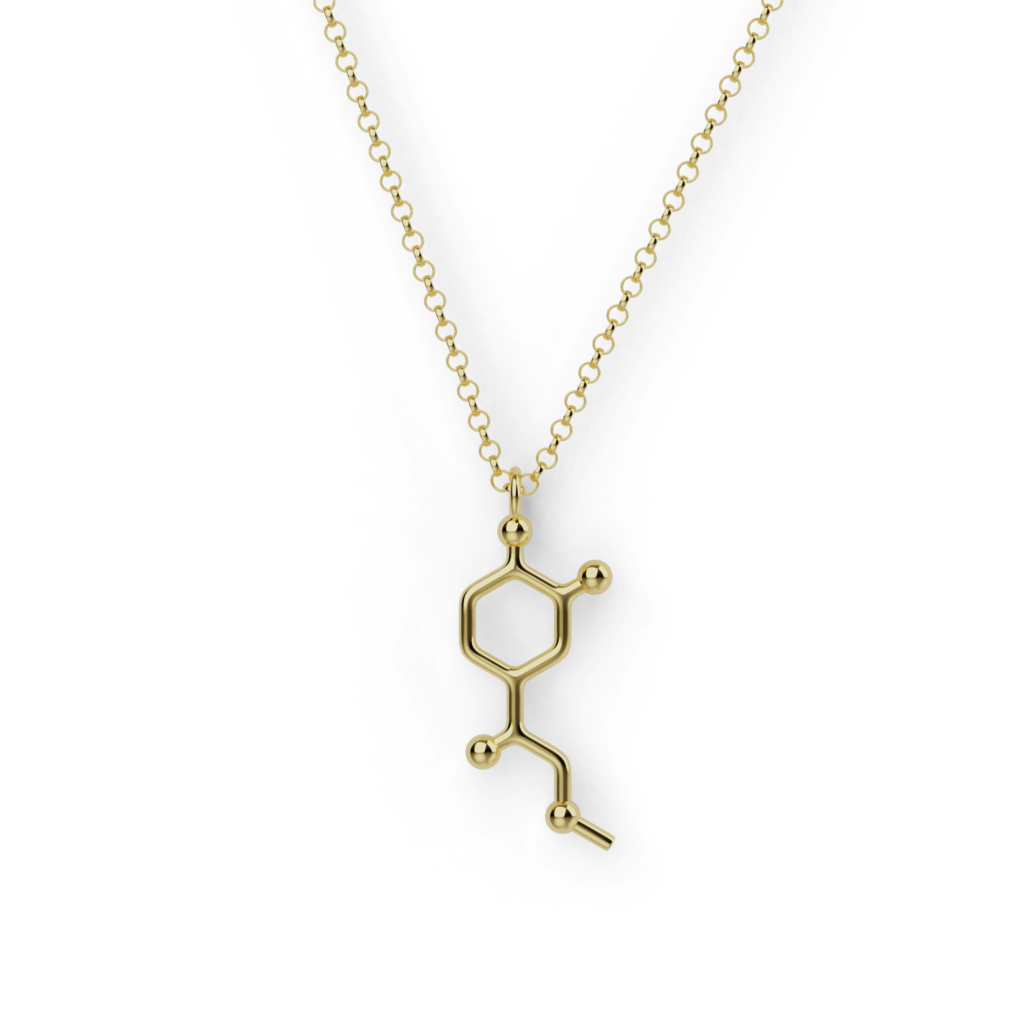 Adrenaline necklace in gold vermeil, featuring the molecule structure design Adrenaline necklace in gold vermeil, featuring the molecule structure design