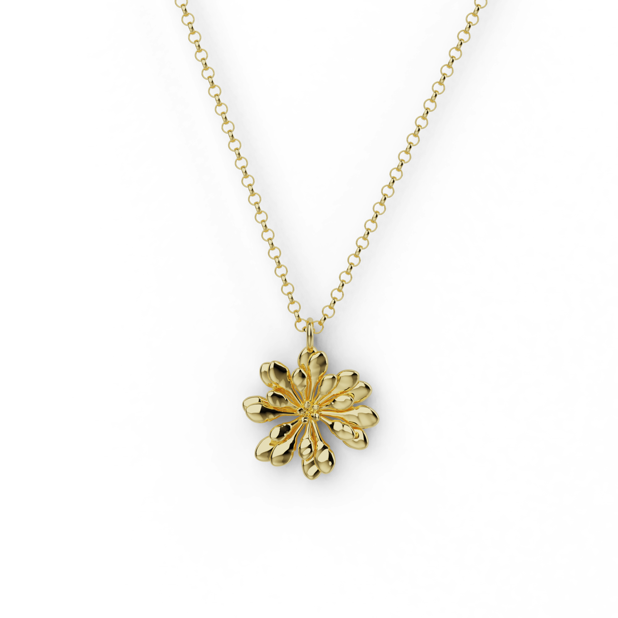 Gold vermeil Arabidopsis necklace featuring an intricately detailed floral pendant, inspired by the revolutionary model organism in plant genetics. Gold vermeil Arabidopsis necklace featuring an intricately detailed floral pendant, inspired by the revolutionary model organism in plant genetics.