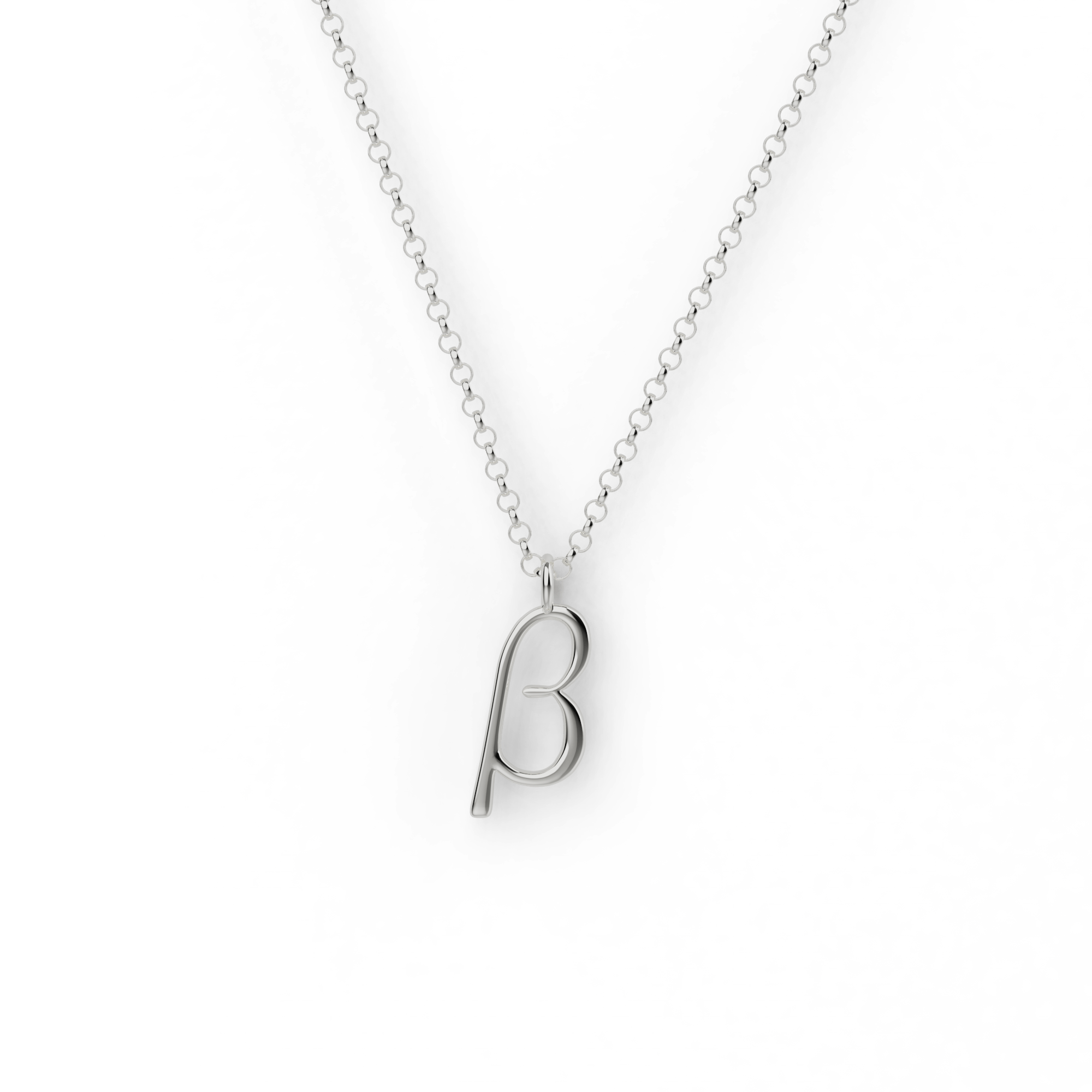Close-up of a sterling silver beta necklace, featuring a sleek, minimalist beta (β) pendant on a delicate chain. Close-up of a sterling silver beta necklace, featuring a sleek, minimalist beta (β) pendant on a delicate chain.