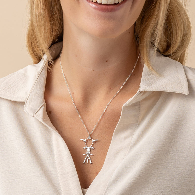 Sterling silver Circle of Willis Necklace - anatomical design on model Sterling silver Circle of Willis Necklace - anatomical design on model