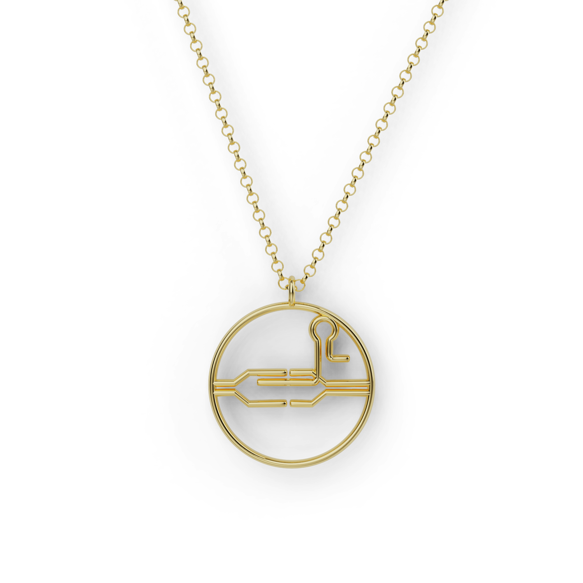 Gold vermeil CRISPR necklace featuring a sleek, minimalist design inspired by DNA science. Gold vermeil CRISPR necklace featuring a sleek, minimalist design inspired by DNA science.