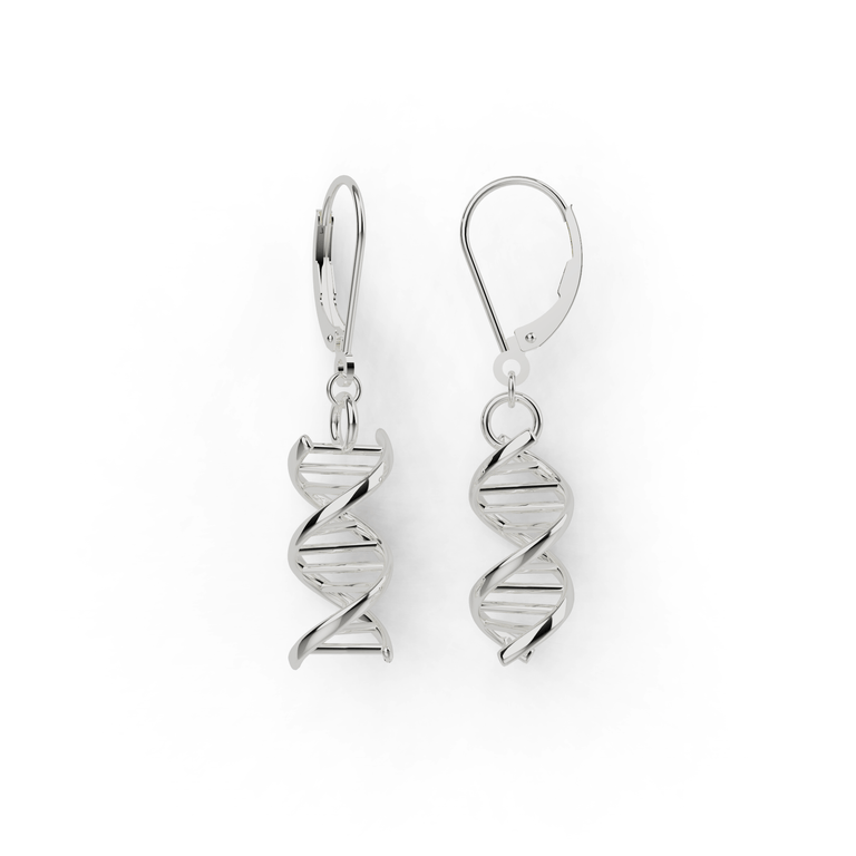 Silver DNA double helix earrings – unique science-inspired jewelry for biology and genetics enthusiasts. Silver DNA double helix earrings – unique science-inspired jewelry for biology and genetics enthusiasts.