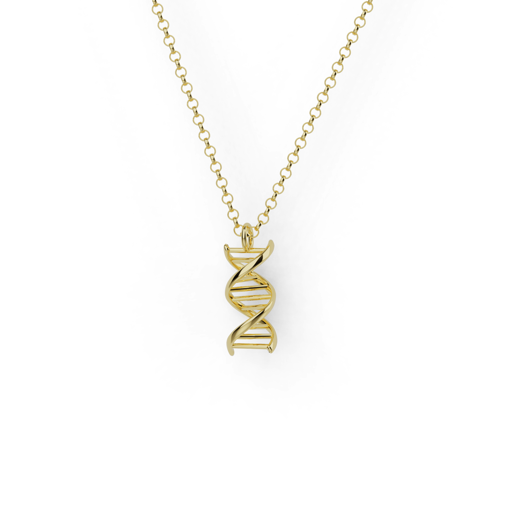 Gold DNA necklace with a double helix design by ScienceJewelry1824, crafted in gold vermeil. Gold DNA necklace with a double helix design by ScienceJewelry1824, crafted in gold vermeil.