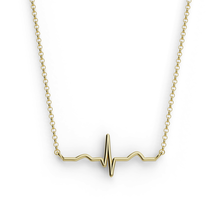 Vermeil Gold Heartbeat Necklace - Luxurious science-inspired jewelry featuring an ECG wave design. Vermeil Gold Heartbeat Necklace - Luxurious science-inspired jewelry featuring an ECG wave design.