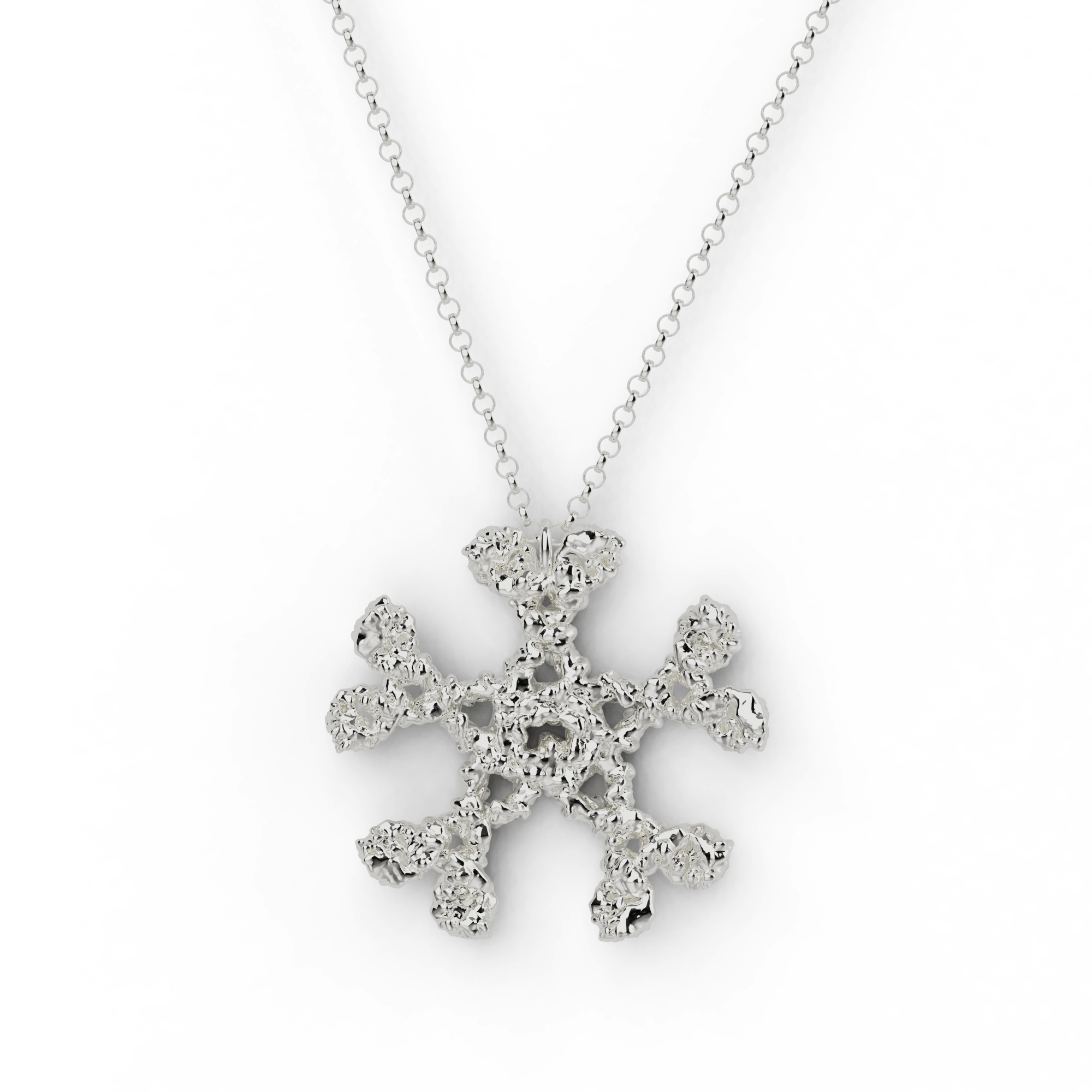 Sterling silver IgM necklace featuring a snowflake-like immunoglobulin M structure, perfect for scientists and immunologists. Sterling silver IgM necklace featuring a snowflake-like immunoglobulin M structure, perfect for scientists and immunologists.