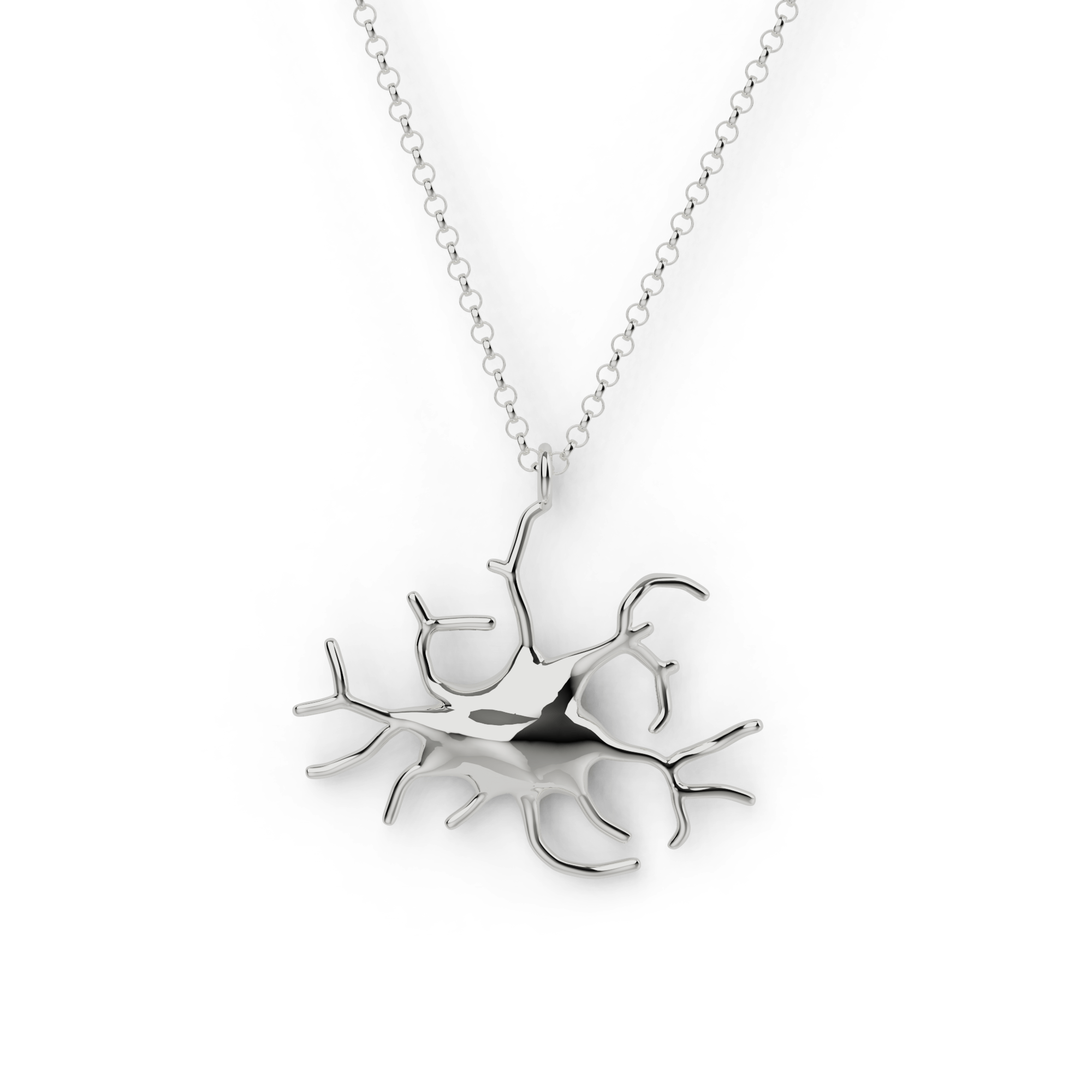 Sterling silver melanocyte necklace displaying intricate cell design, celebrating skin’s natural UV protection. Sterling silver melanocyte necklace displaying intricate cell design, celebrating skin’s natural UV protection.