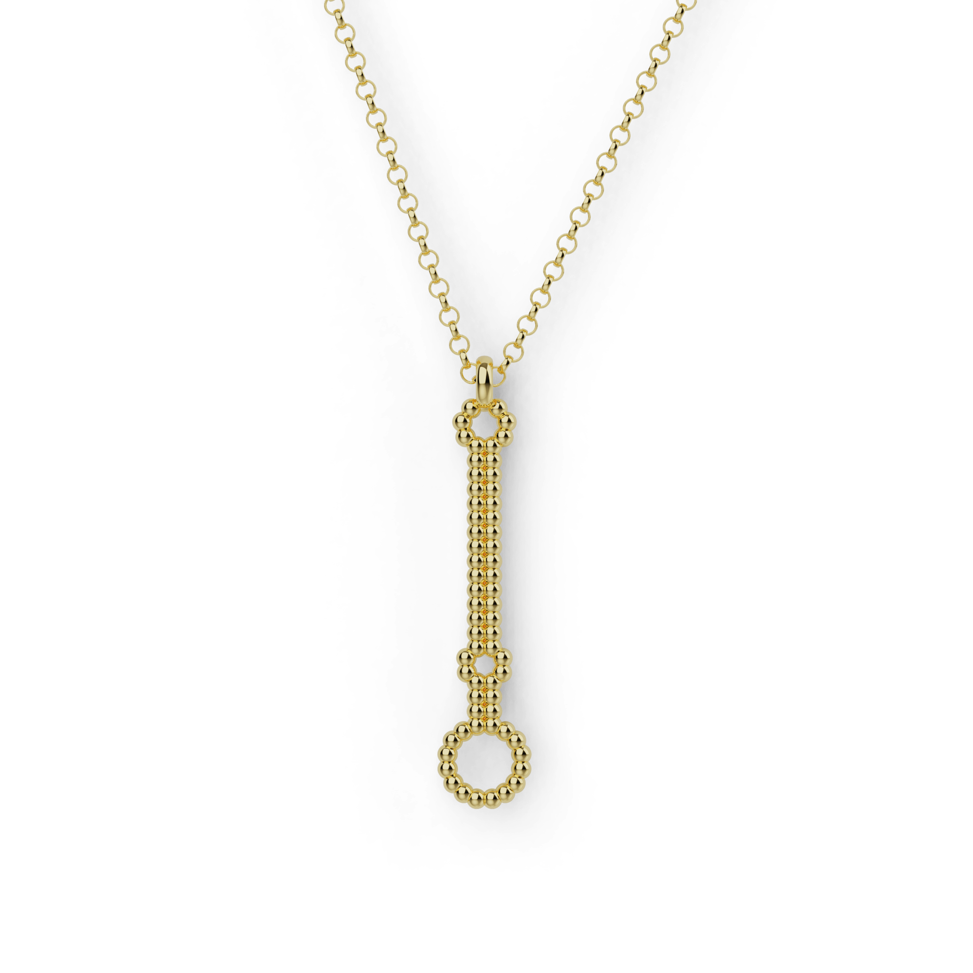Gold vermeil microRNA necklace with a hairpin-inspired molecular pendant. Gold vermeil microRNA necklace with a hairpin-inspired molecular pendant.