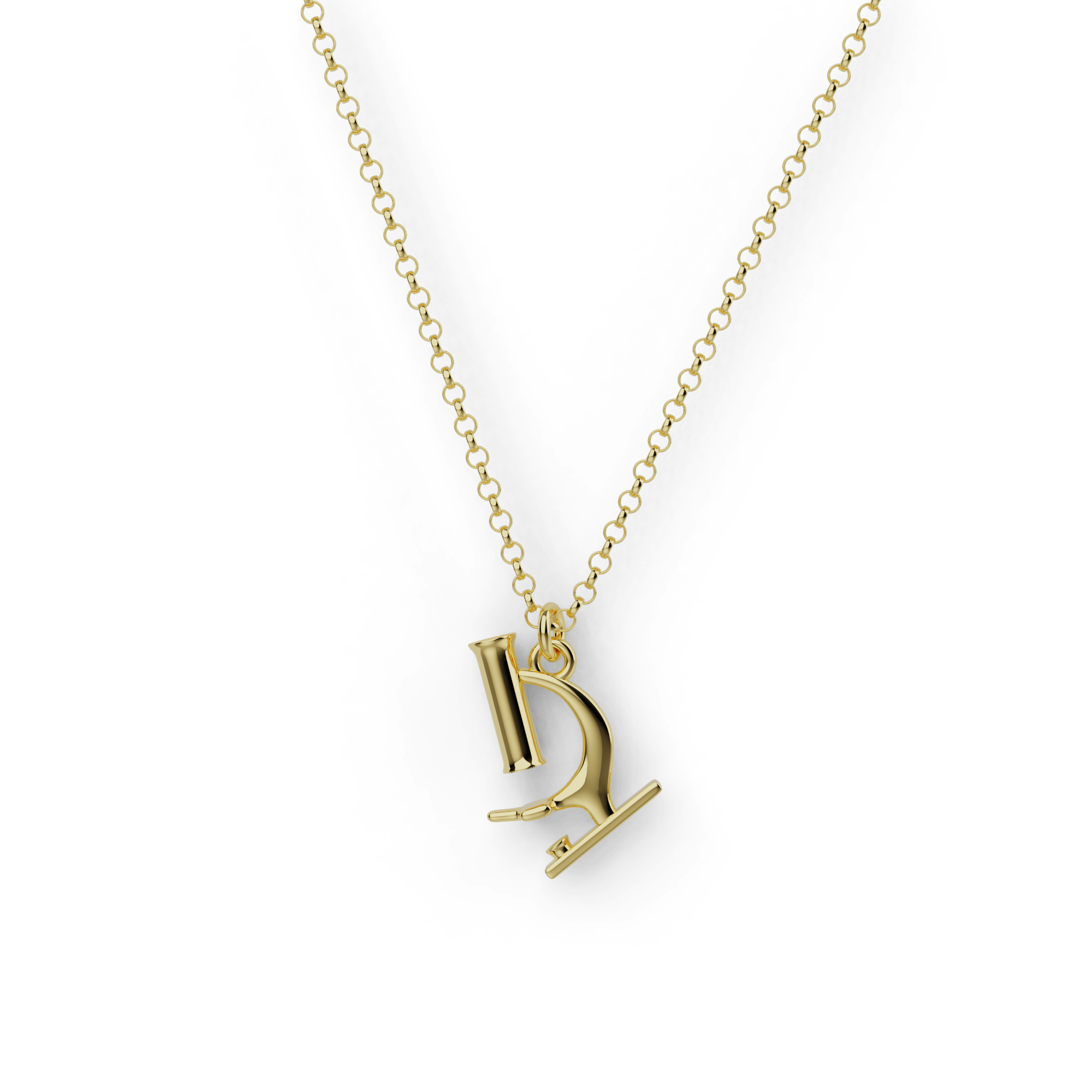 Gold vermeil microscope necklace on a delicate chain, symbolizing scientific discovery and curiosity. Gold vermeil microscope necklace on a delicate chain, symbolizing scientific discovery and curiosity.