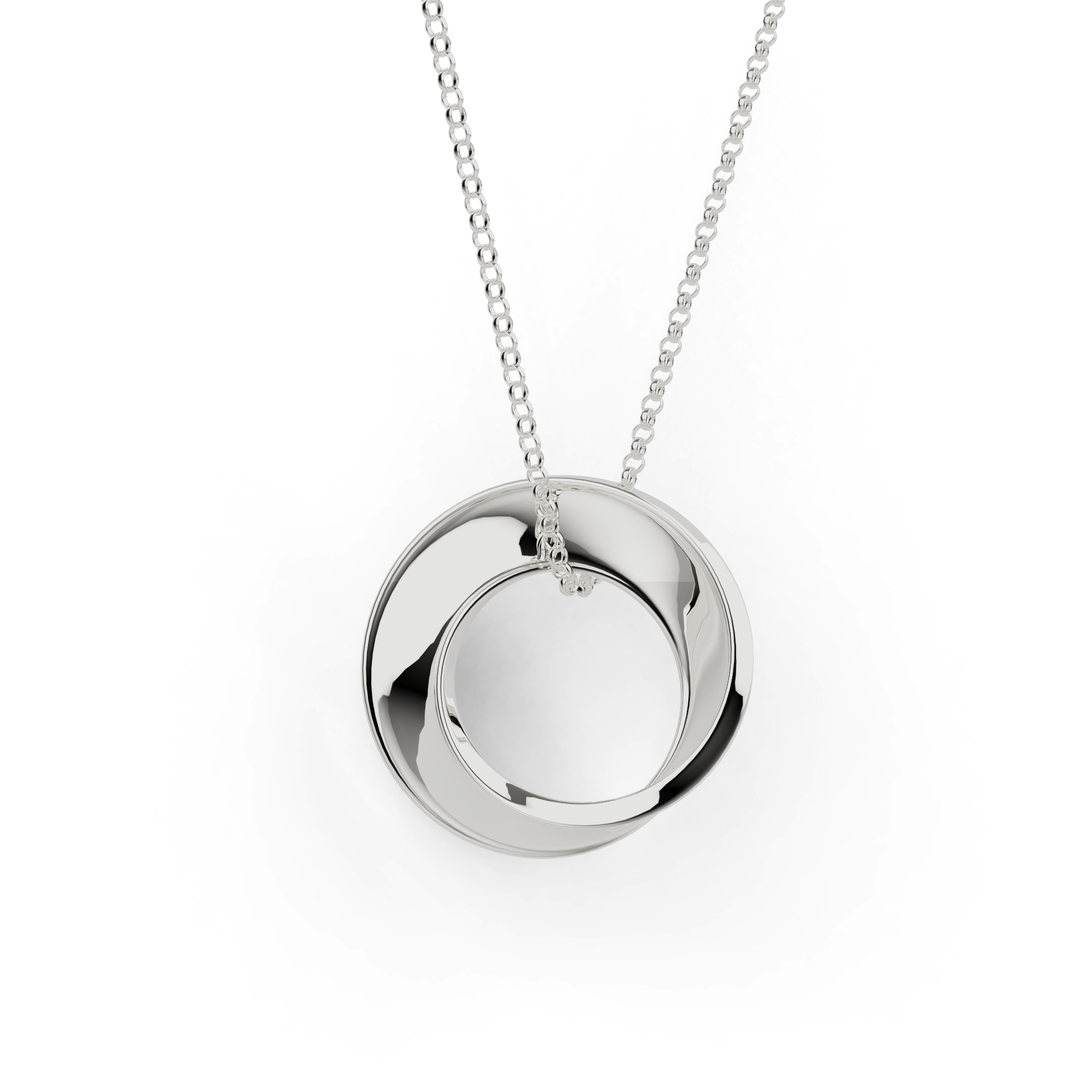 Sterling silver Möbius strip necklace, capturing elegant infinite loop design. Sterling silver Möbius strip necklace, capturing elegant infinite loop design.