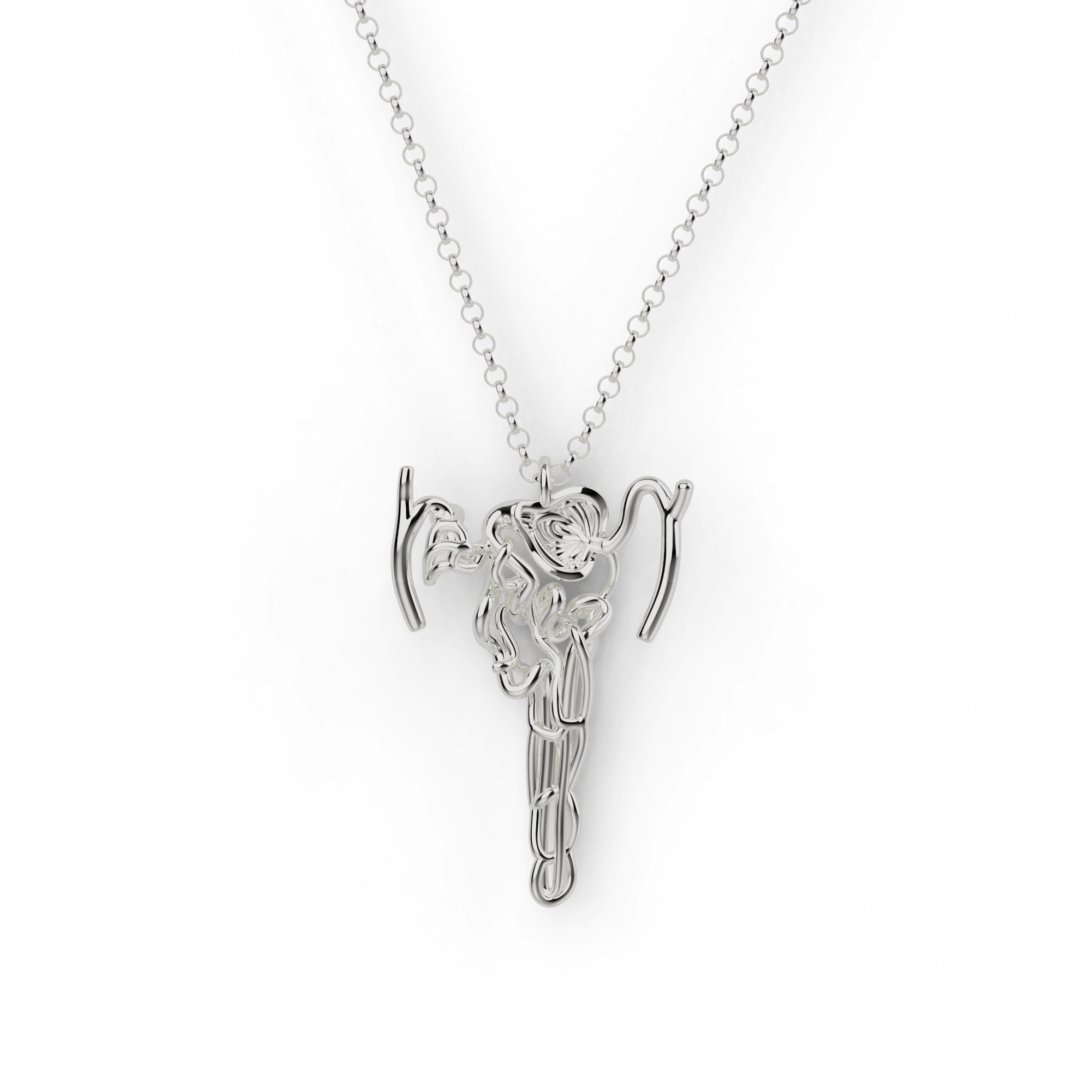 Close-up of the nephron necklace in sterling silver, showcasing the intricate kidney-inspired design, perfect for science lovers. Close-up of the nephron necklace in sterling silver, showcasing the intricate kidney-inspired design, perfect for science lovers.