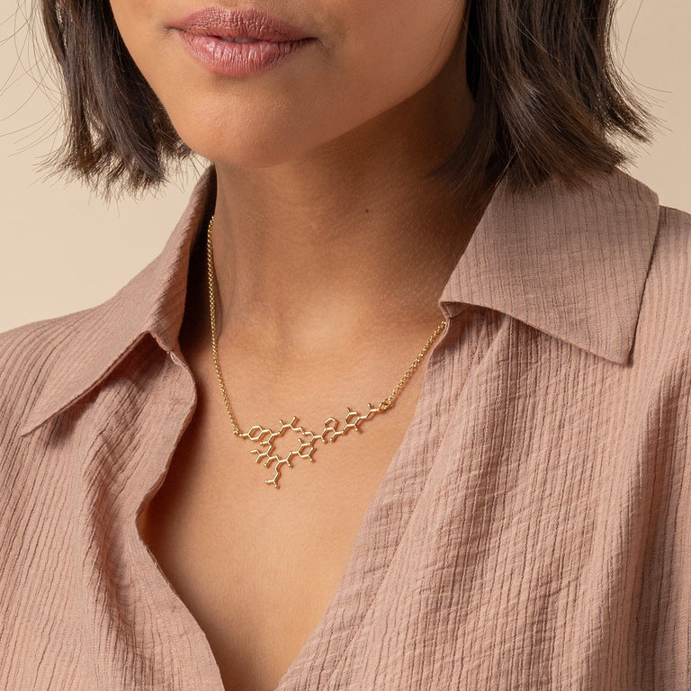 Oxytocin Necklace - A stylish tribute to the love hormone, ideal for unique science-inspired jewelry lovers. Oxytocin Necklace - A stylish tribute to the love hormone, ideal for unique science-inspired jewelry lovers.