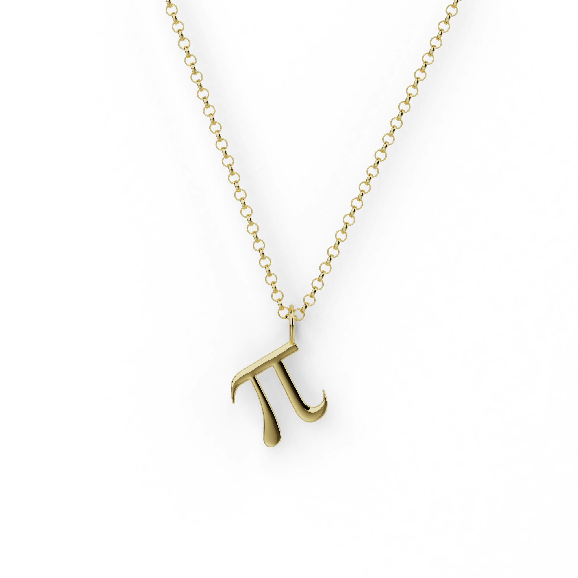 Close-up of gold vermeil pi necklace on a delicate chain, showcasing its sleek design. Close-up of gold vermeil pi necklace on a delicate chain, showcasing its sleek design.