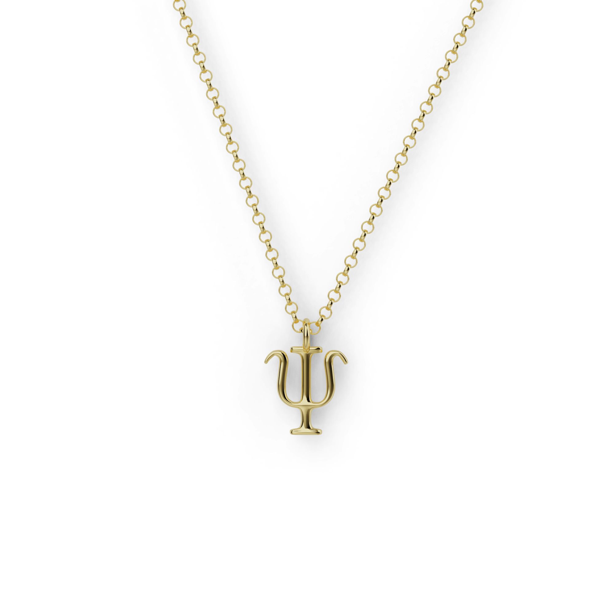 Gold vermeil psi necklace, a science-inspired jewelry piece symbolizing intellect and style, perfect for math and physics enthusiasts. Gold vermeil psi necklace, a science-inspired jewelry piece symbolizing intellect and style, perfect for math and physics enthusiasts.
