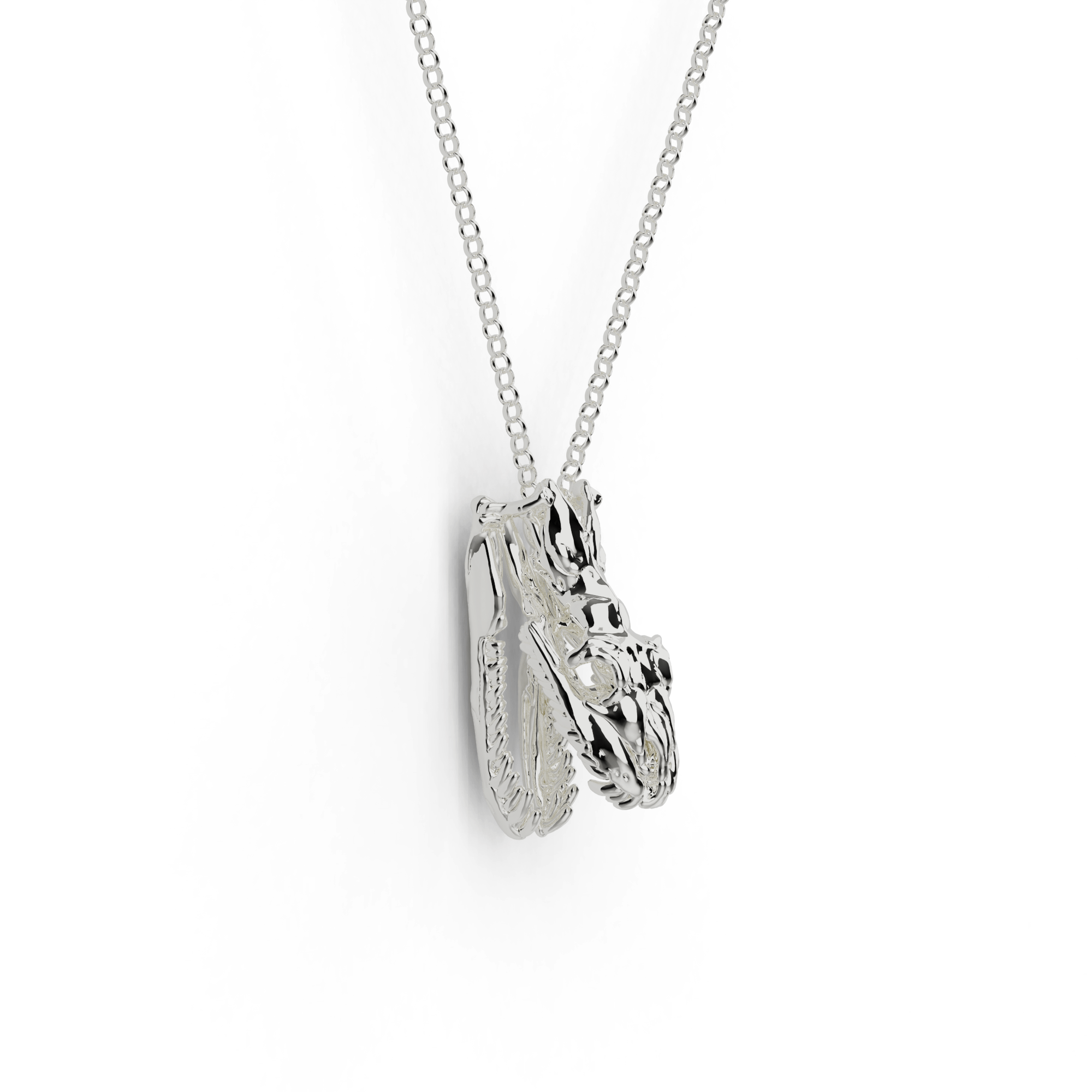 Close-up of the Python Skull Necklace in sterling silver, showcasing intricate detailing and its science-inspired design. Close-up of the Python Skull Necklace in sterling silver, showcasing intricate detailing and its science-inspired design.