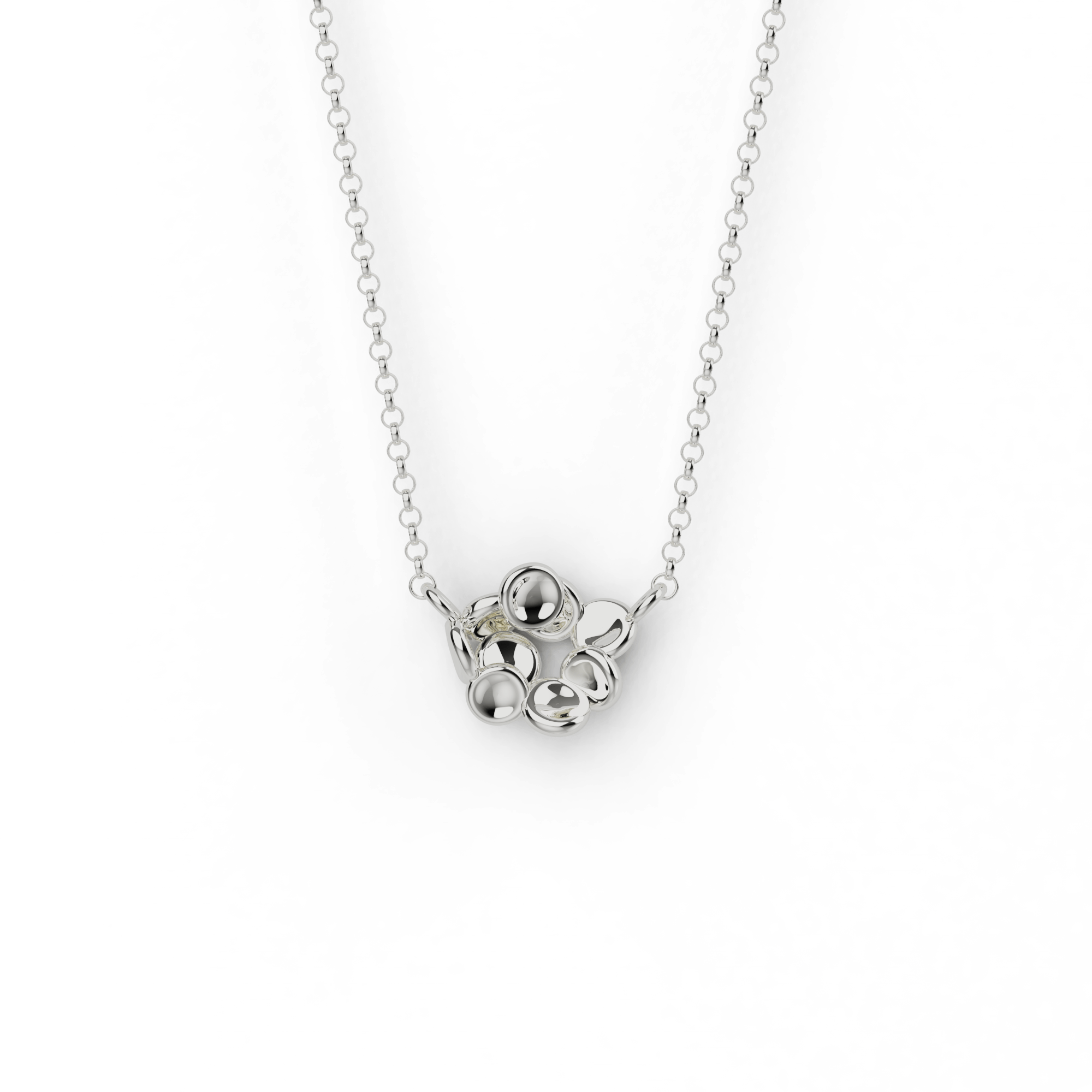Close-up of Red Blood Cells Necklace in Sterling Silver – A science-inspired necklace featuring a detailed design of red blood cells. Close-up of Red Blood Cells Necklace in Sterling Silver – A science-inspired necklace featuring a detailed design of red blood cells.