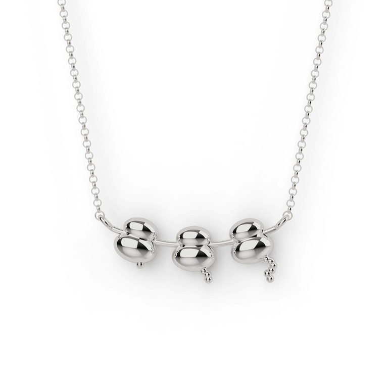 Ribosomes Necklace in silver displayed on a white background, showcasing the intricate 3D-printed pendant inspired by protein synthesis. Ribosomes Necklace in silver displayed on a white background, showcasing the intricate 3D-printed pendant inspired by protein synthesis.
