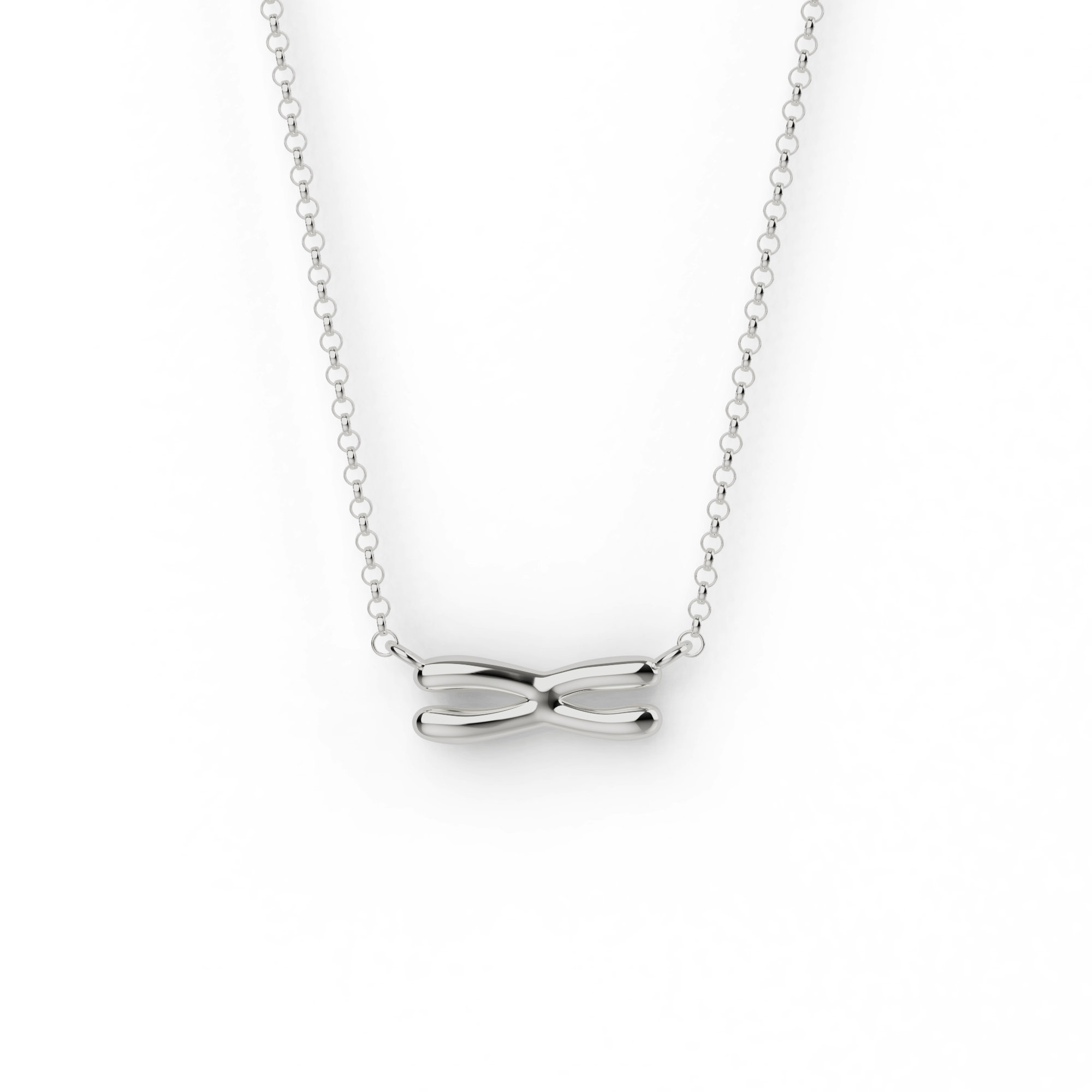 Silver chromosome necklace close-up, showcasing minimalist and detailed craftsmanship. Silver chromosome necklace close-up, showcasing minimalist and detailed craftsmanship.
