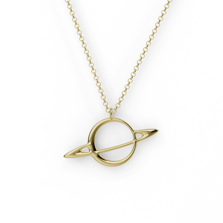 Gold vermeil Saturn necklace with iconic rings design, perfect for science lovers, stargazers, and space enthusiasts. Unique jewelry inspired by the mysteries of our solar system. Gold vermeil Saturn necklace with iconic rings design, perfect for science lovers, stargazers, and space enthusiasts. Unique jewelry inspired by the mysteries of our solar system.