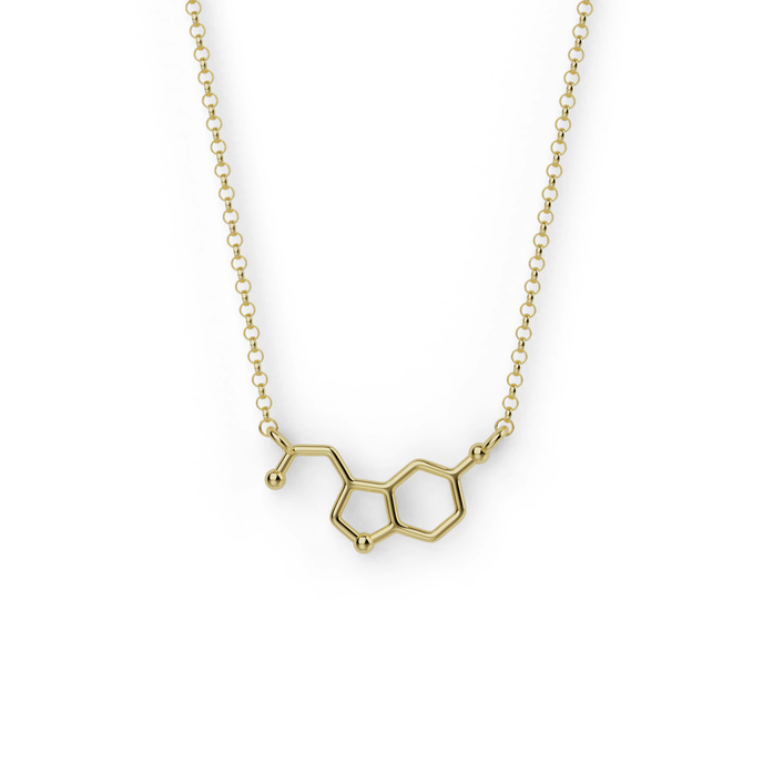 Gold vermeil serotonin necklace, science-inspired happiness jewelry Gold vermeil serotonin necklace, science-inspired happiness jewelry