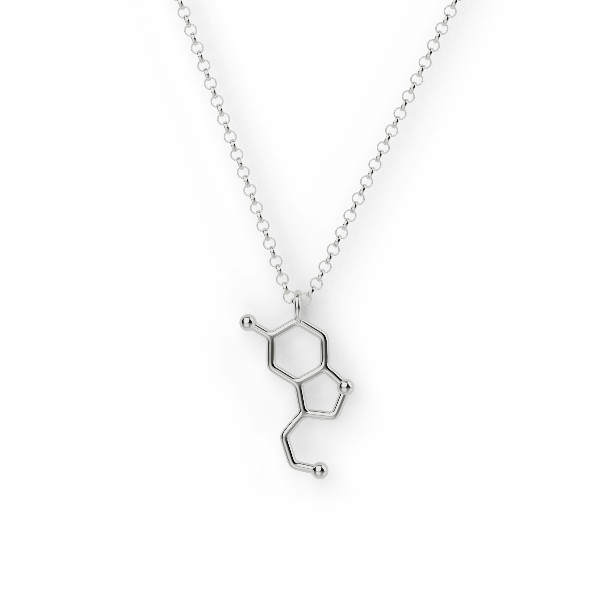 Serotonin necklace in sterling silver, science-inspired jewelry for happiness lovers. Serotonin necklace in sterling silver, science-inspired jewelry for happiness lovers.