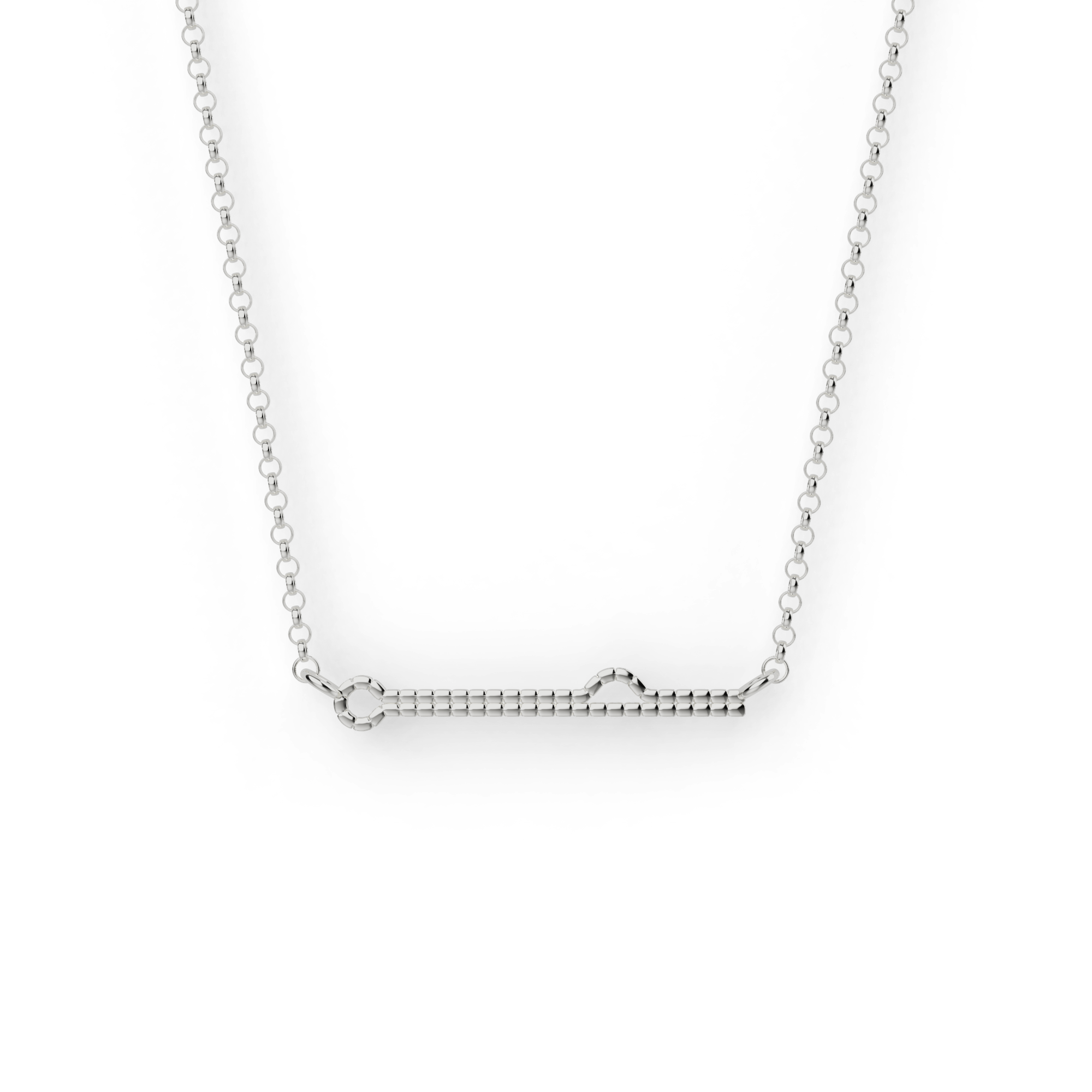 Sterling silver shRNA necklace displayed on a white background, symbolizing RNA interference in molecular biology. Sterling silver shRNA necklace displayed on a white background, symbolizing RNA interference in molecular biology.