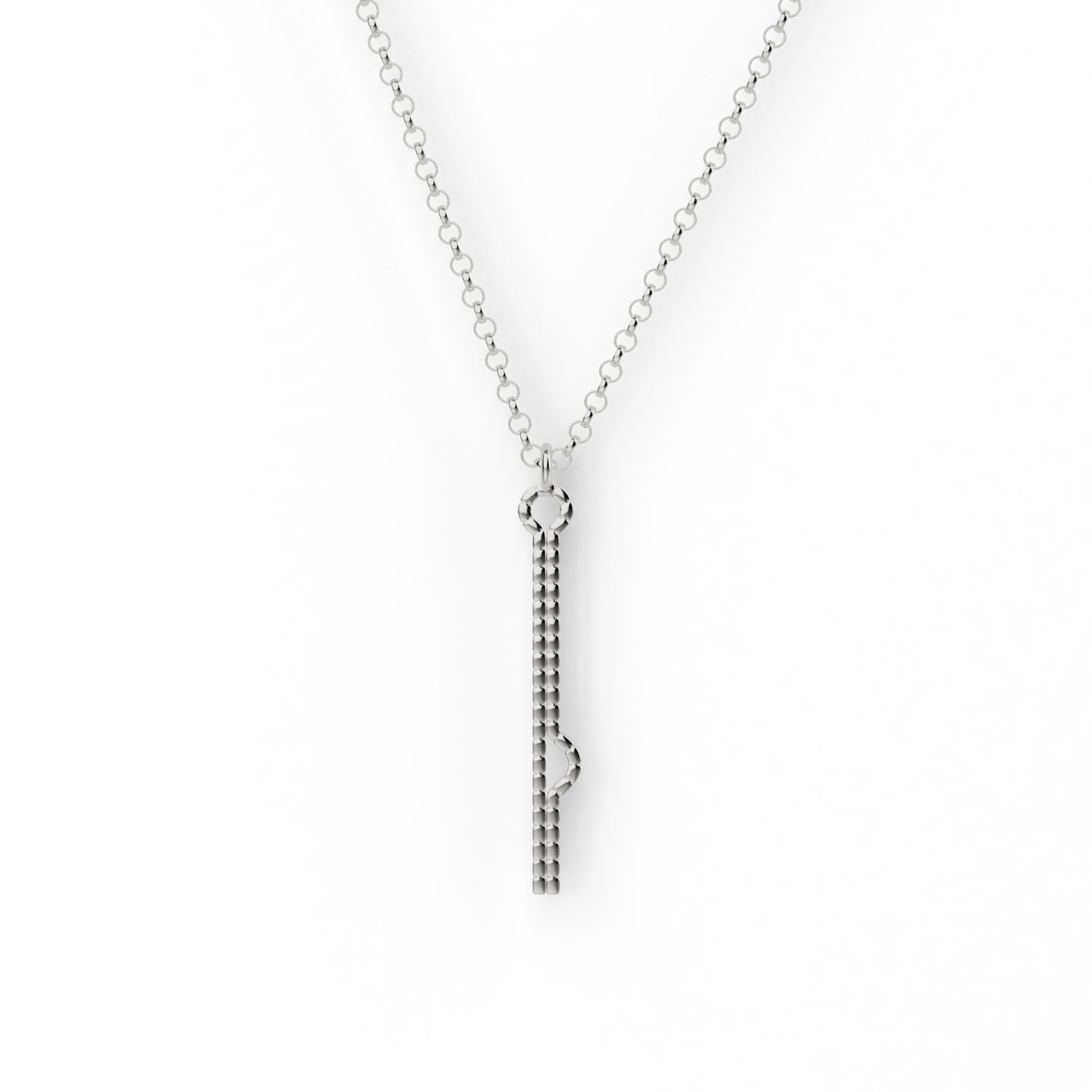 Sterling silver vertical shRNA necklace displayed on a white background, symbolizing RNA interference. Sterling silver vertical shRNA necklace displayed on a white background, symbolizing RNA interference.