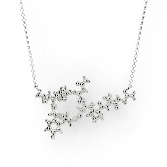 Sterling silver oxytocin necklace showcasing the love hormone molecule structure Sterling silver oxytocin necklace showcasing the love hormone molecule structure