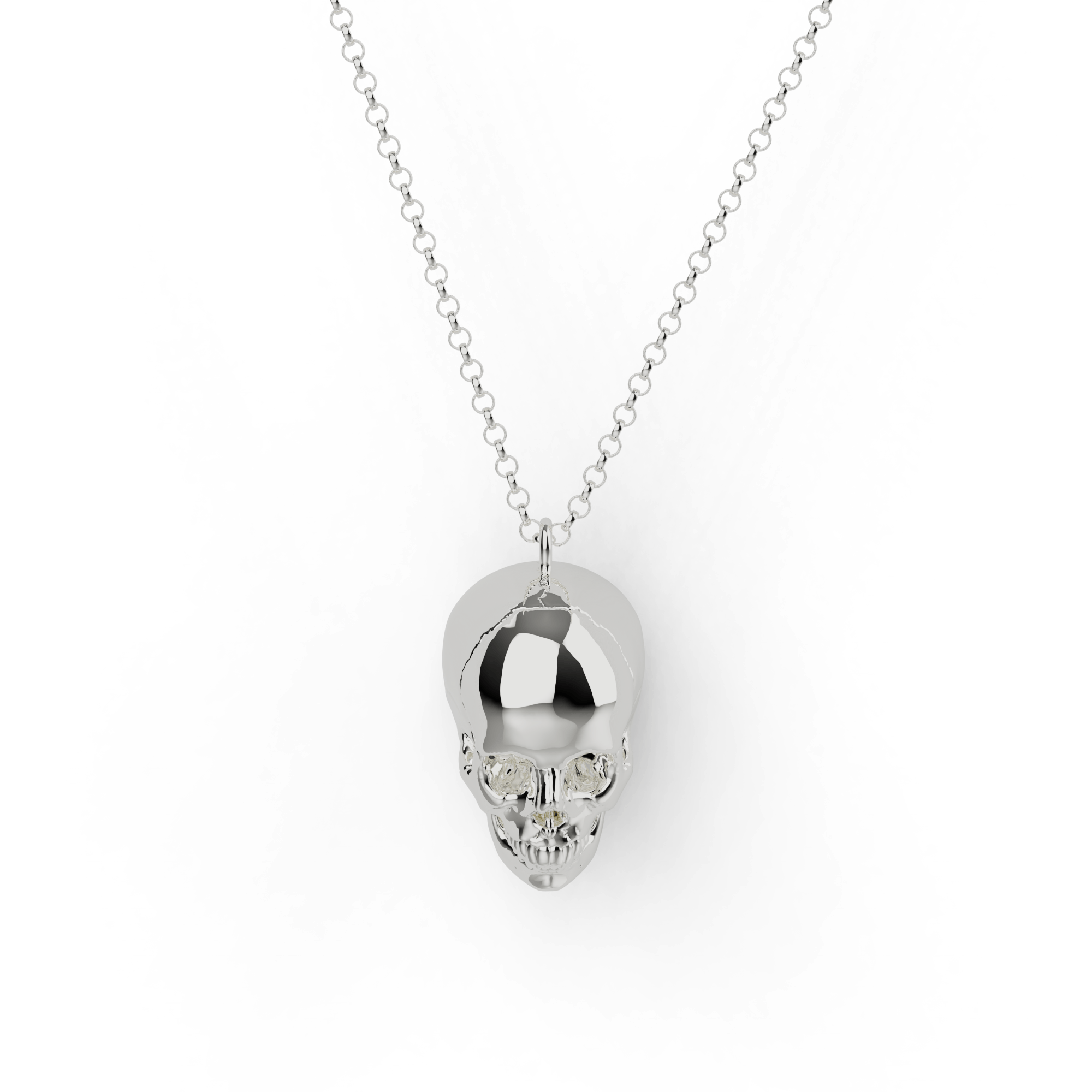 Silver skull necklace – scientific human skull pendant in silver. Silver skull necklace – scientific human skull pendant in silver.