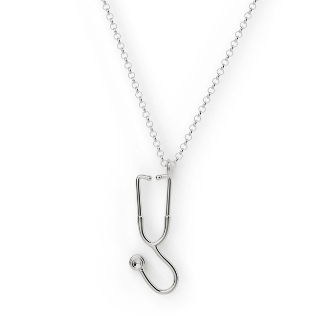 Stethoscope Necklace in Silver: Elegant science-inspired jewelry for doctors and nurses. Stethoscope Necklace in Silver: Elegant science-inspired jewelry for doctors and nurses.