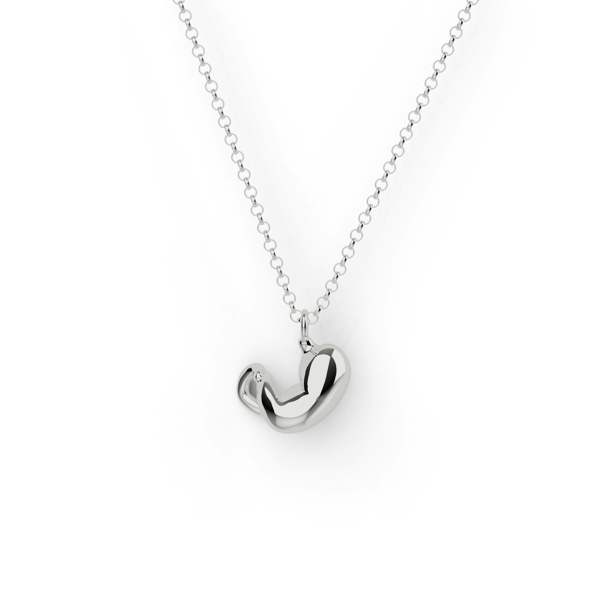 Sterling silver stomach necklace on a delicate chain, inspired by human anatomy. Sterling silver stomach necklace on a delicate chain, inspired by human anatomy.