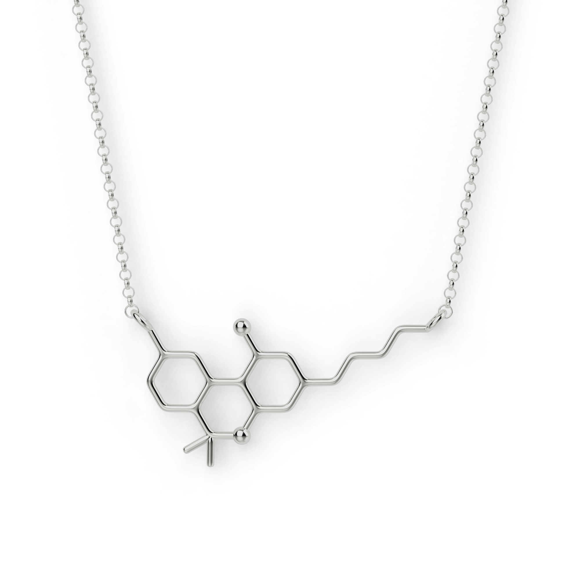 Sterling silver THC molecule necklace – science-inspired jewelry for chemistry lovers and cannabis enthusiasts. Sterling silver THC molecule necklace – science-inspired jewelry for chemistry lovers and cannabis enthusiasts.