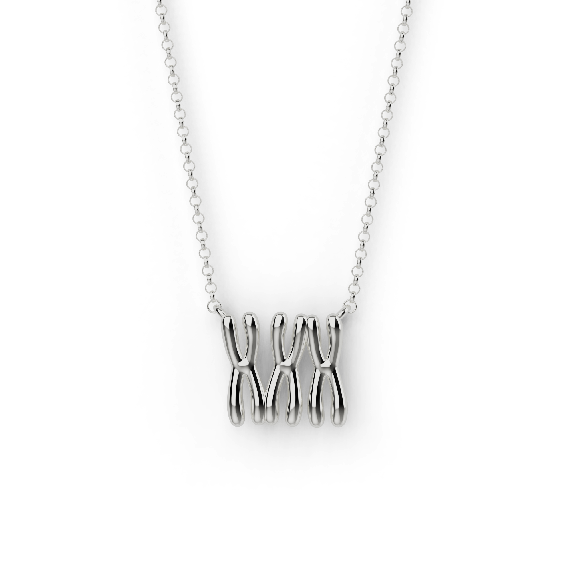 Sterling silver Trisomy 21 necklace, representing the extra copy of chromosome 21 in Down Syndrome. Sterling silver Trisomy 21 necklace, representing the extra copy of chromosome 21 in Down Syndrome.