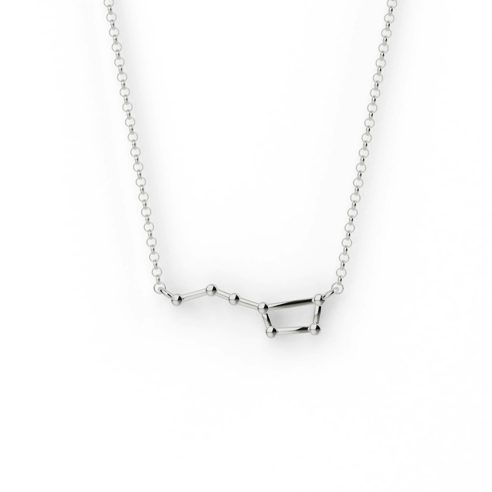 Ursa Major necklace in sterling silver featuring the iconic Big Dipper constellation design. Ursa Major necklace in sterling silver featuring the iconic Big Dipper constellation design.