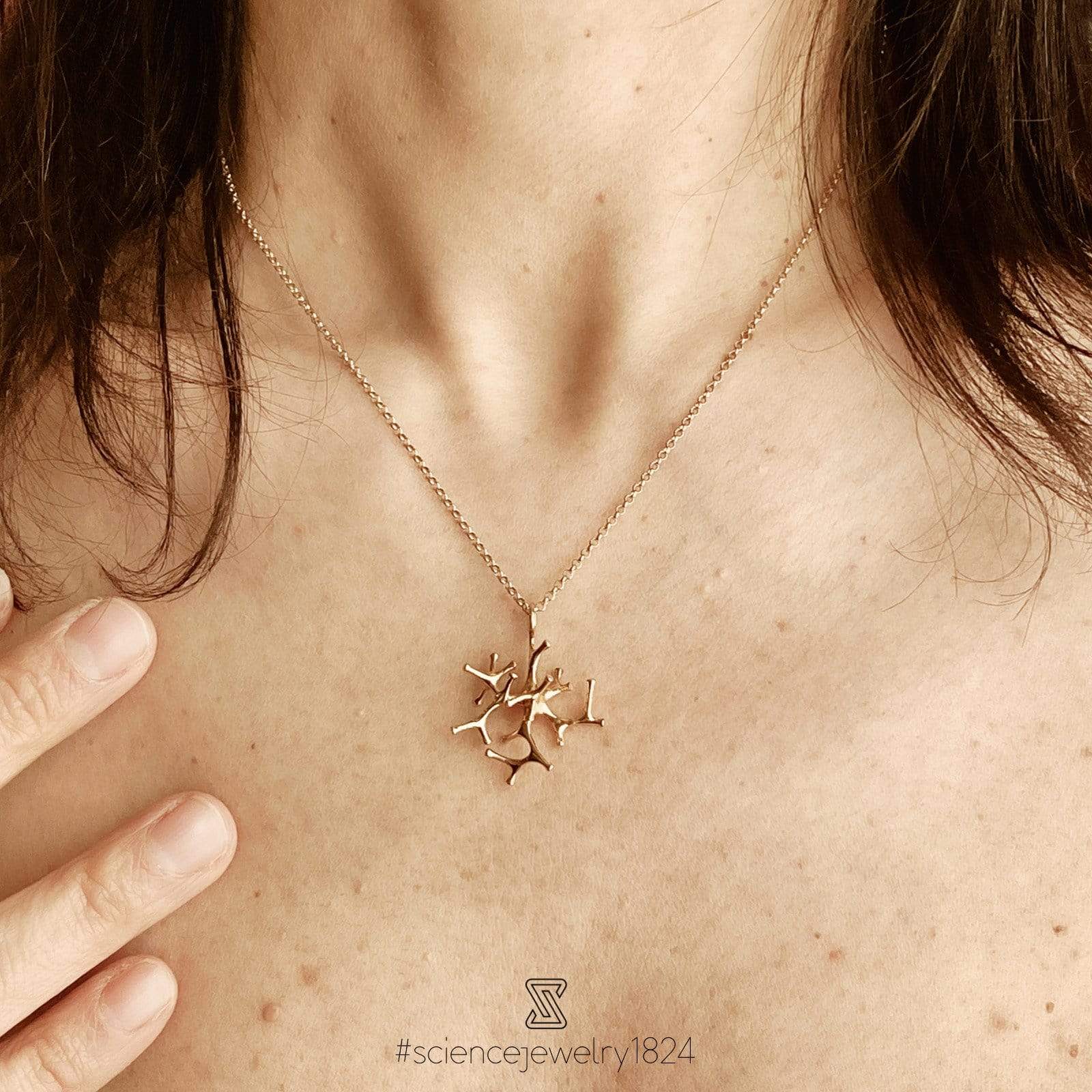 astrocyte necklace in gold plated - science jewelry