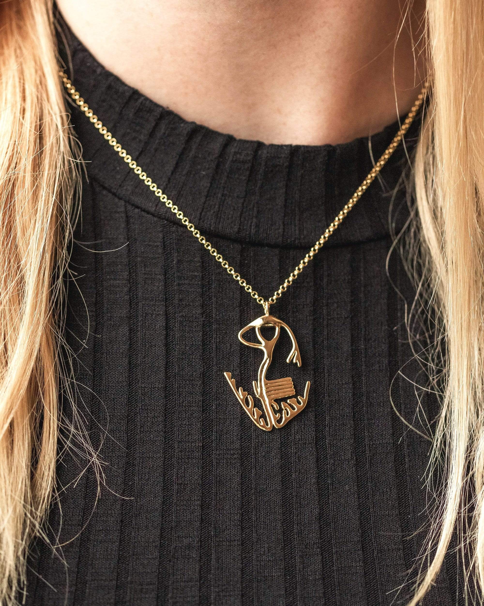 Gold vermeil Cardiac Conduction System Necklace worn – Elegant science-inspired necklace. Gold vermeil Cardiac Conduction System Necklace worn – Elegant science-inspired necklace.
