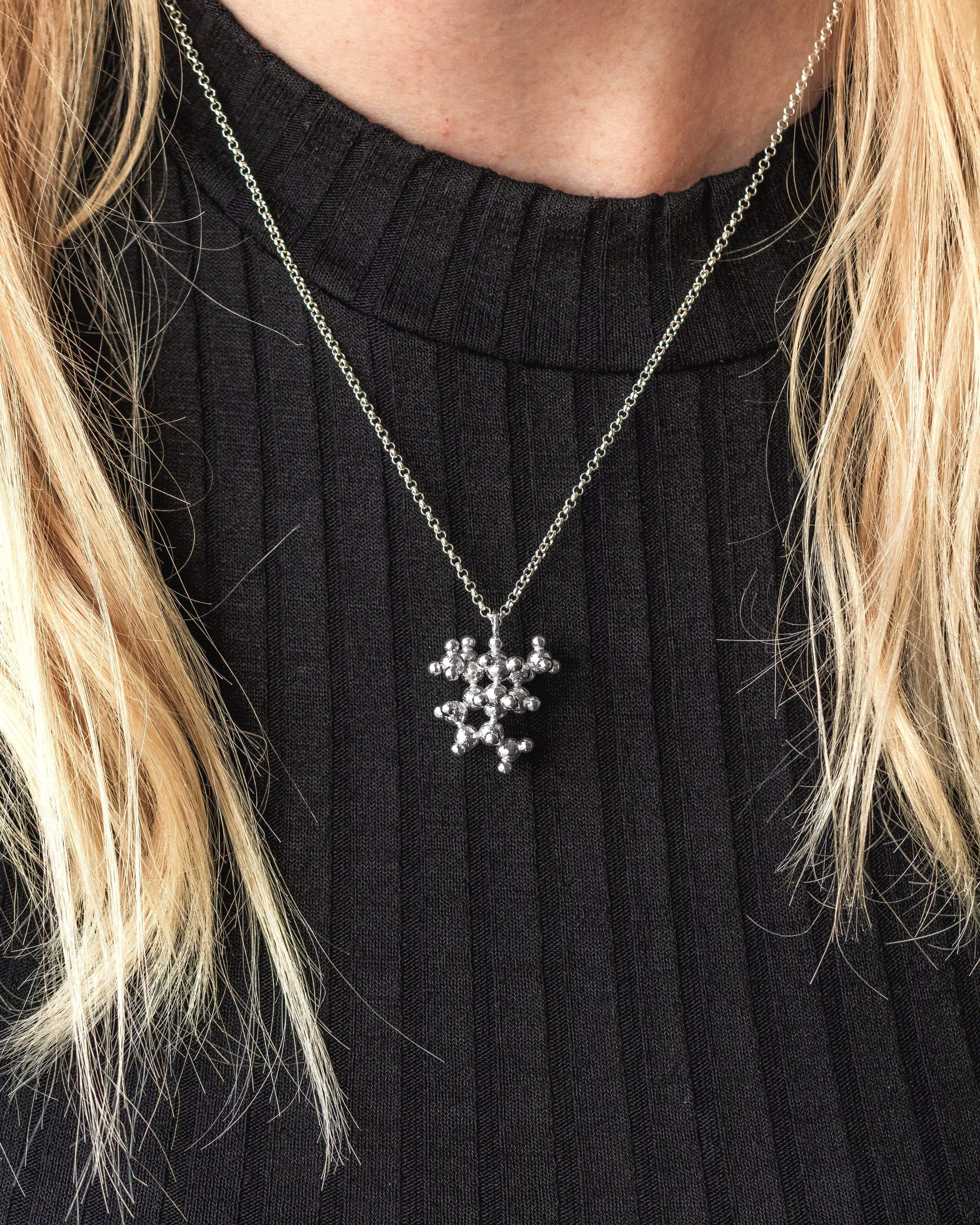 Close-up of the Juniper Necklace, perfect for science and gin lovers. Close-up of the Juniper Necklace, perfect for science and gin lovers.