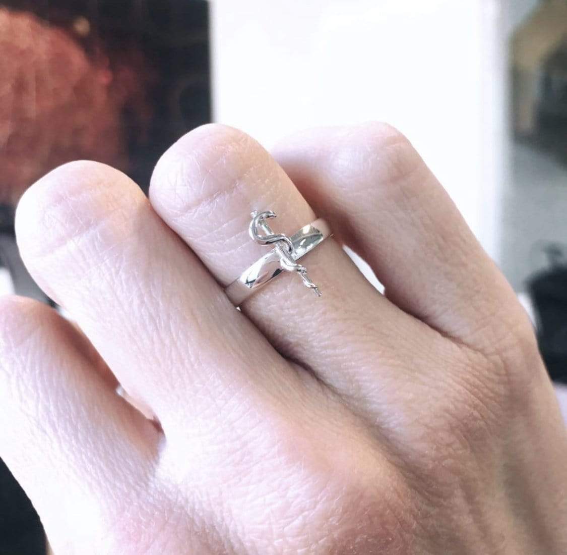 rod of Asclepius ring | silver rod of Asclepius ring | silver