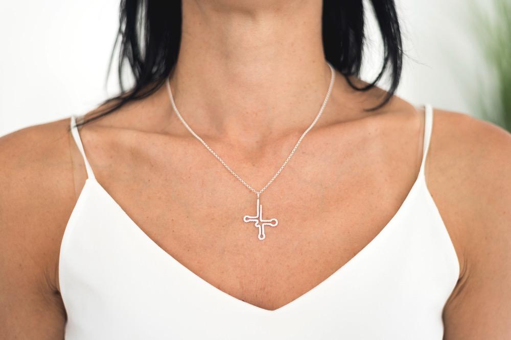 Model wearing a tRNA necklace, showcasing its delicate structure and modern style, ideal for molecular biology lovers. Model wearing a tRNA necklace, showcasing its delicate structure and modern style, ideal for molecular biology lovers.