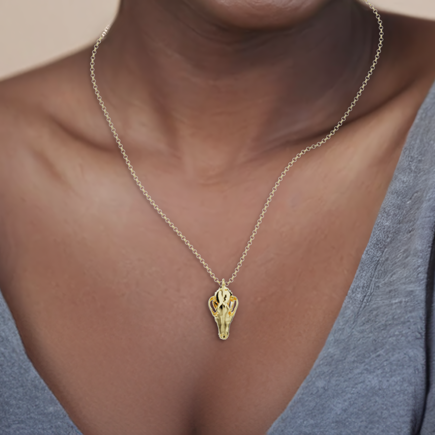 gold vermeil dog skull necklace