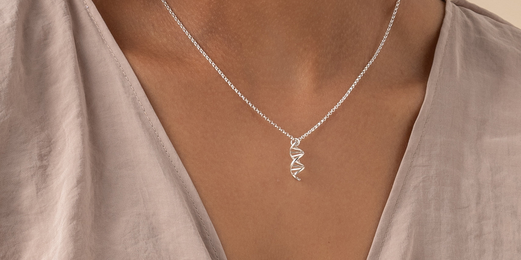DNA necklace on body — Things You Can't See collection by Science Jewelry 18:24