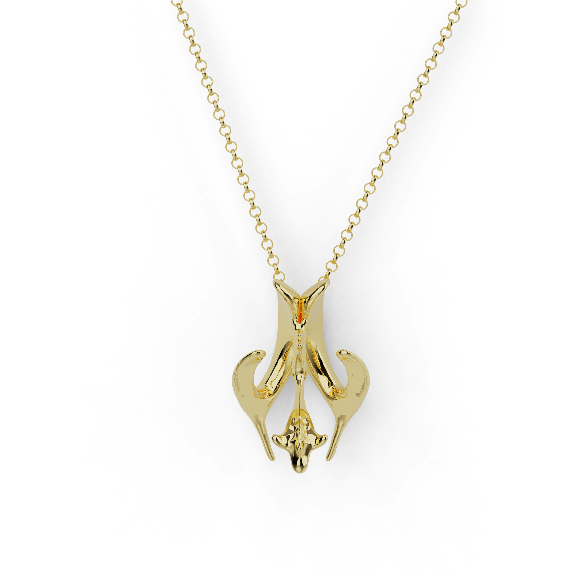 Gold vermeil ventricular system necklace with pendant inspired by brain anatomy.