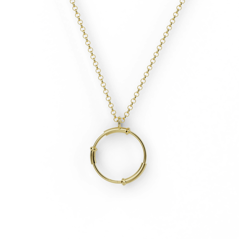 Gold vermeil cloning vector necklace featuring a circular DNA plasmid design – molecular biology-inspired jewelry