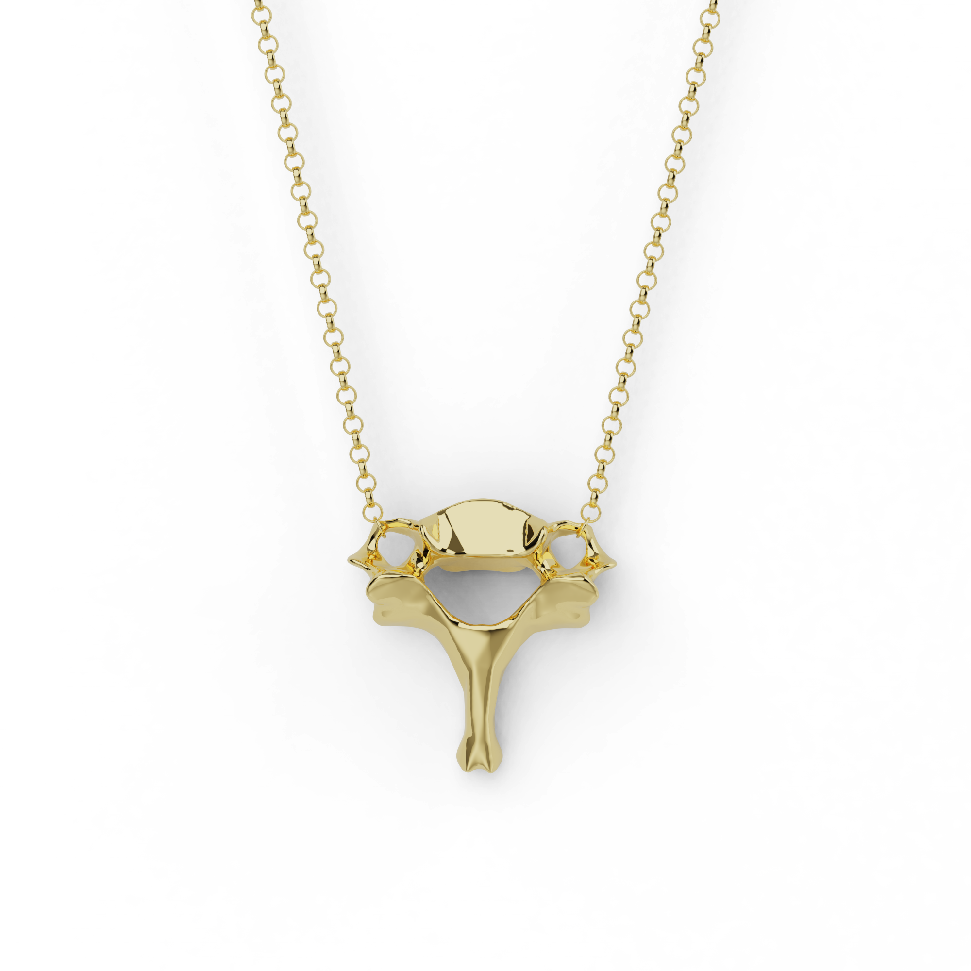 Vermeil gold cervical vertebra necklace showing anatomically accurate vertebra charm – science-inspired jewelry