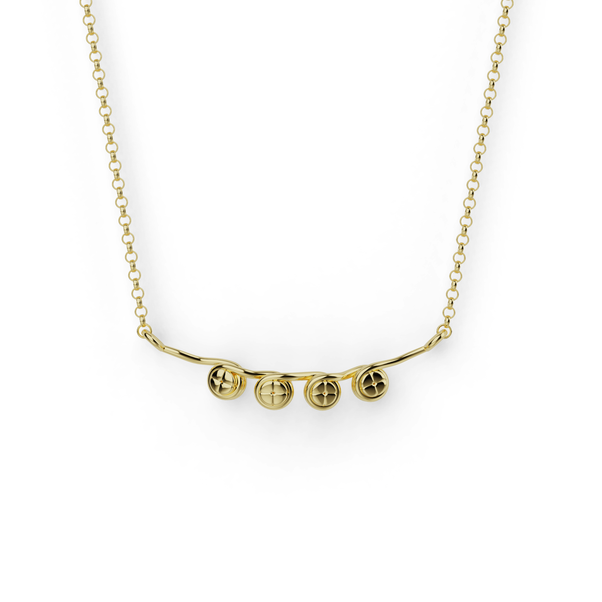 Gold vermeil nucleosomes necklace featuring DNA wrapped elegantly around protein spool design.