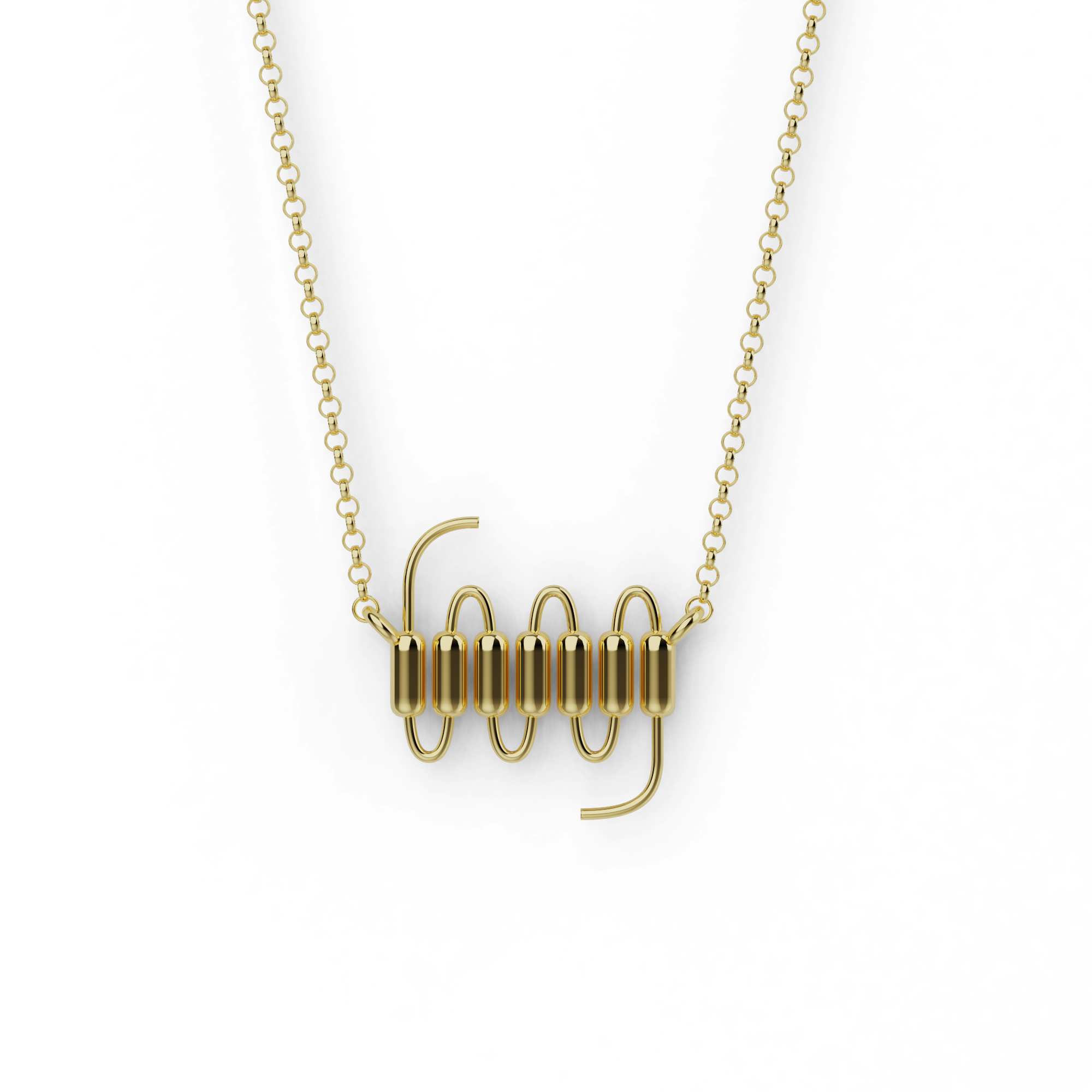 Gold vermeil 7TMR necklace with seven-helix pendant inspired by transmembrane receptors.